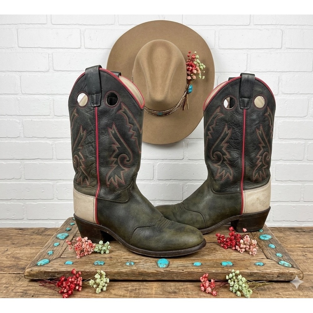 Old West leather ❤️Cowboy Western Boot Red White  Embroidered.Rodeo festival -7